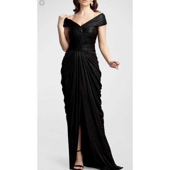 Tadashi Shoji Ellery Draped Metallic Jersey Gown in Black - Picture 7 of 7